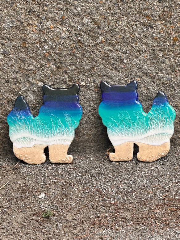 オーダー品！シーサー　オーシャンアートパネル　海　波アート　エポキシ　レジンアート　沖縄　お守り　グラデーション 11枚目の画像