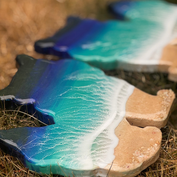 オーダー品！シーサー　オーシャンアートパネル　海　波アート　エポキシ　レジンアート　沖縄　お守り　グラデーション 1枚目の画像