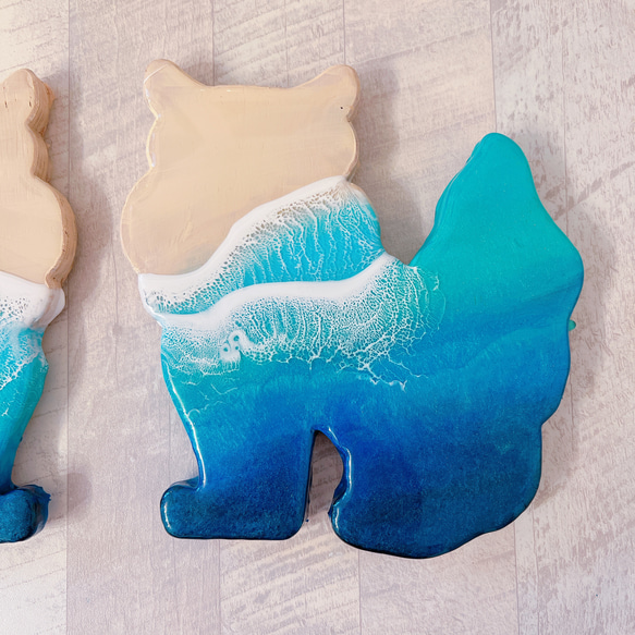 オーダー品！シーサー　オーシャンアートパネル　海　波アート　エポキシ　レジンアート　沖縄　お守り　グラデーション 9枚目の画像