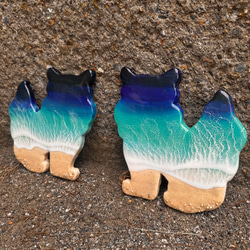 オーダー品！シーサー　オーシャンアートパネル　海　波アート　エポキシ　レジンアート　沖縄　お守り　グラデーション 10枚目の画像