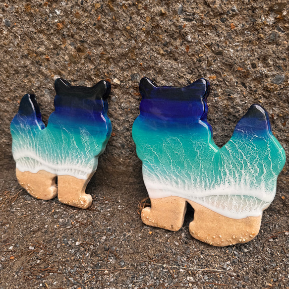 オーダー品！シーサー　オーシャンアートパネル　海　波アート　エポキシ　レジンアート　沖縄　お守り　グラデーション 10枚目の画像