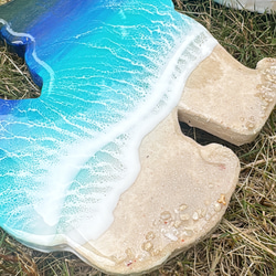 オーダー品！シーサー　オーシャンアートパネル　海　波アート　エポキシ　レジンアート　沖縄　お守り　グラデーション 6枚目の画像