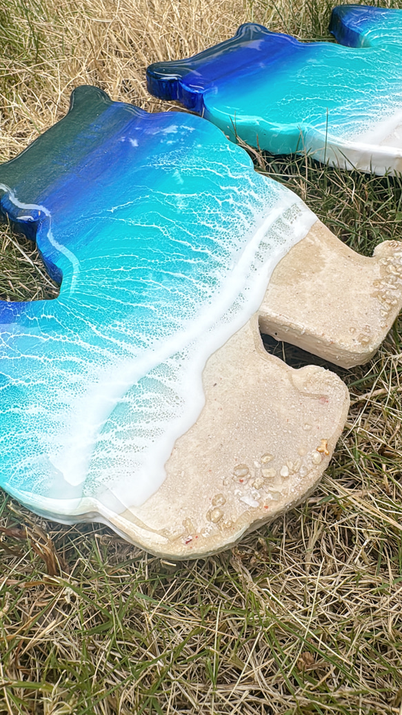 オーダー品！シーサー　オーシャンアートパネル　海　波アート　エポキシ　レジンアート　沖縄　お守り　グラデーション 6枚目の画像