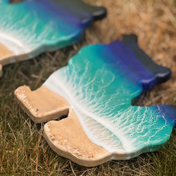 オーダー品！シーサー　オーシャンアートパネル　海　波アート　エポキシ　レジンアート　沖縄　お守り　グラデーション 3枚目の画像