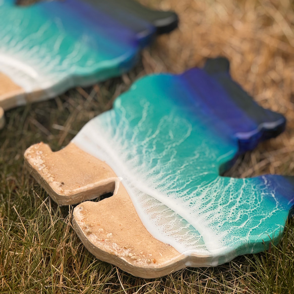 オーダー品！シーサー　オーシャンアートパネル　海　波アート　エポキシ　レジンアート　沖縄　お守り　グラデーション 3枚目の画像