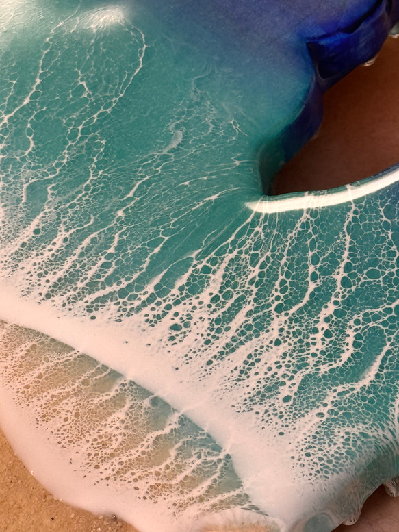 オーダー品！シーサー　オーシャンアートパネル　海　波アート　エポキシ　レジンアート　沖縄　お守り　グラデーション 5枚目の画像