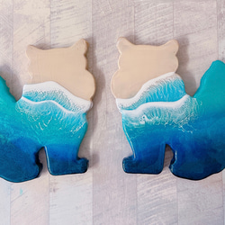 オーダー品！シーサー　オーシャンアートパネル　海　波アート　エポキシ　レジンアート　沖縄　お守り　グラデーション 2枚目の画像