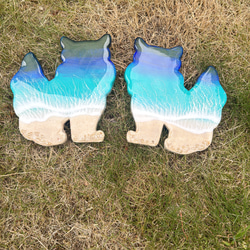 オーダー品！シーサー　オーシャンアートパネル　海　波アート　エポキシ　レジンアート　沖縄　お守り　グラデーション 7枚目の画像