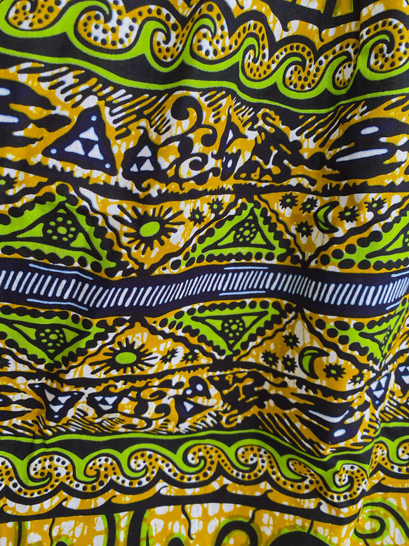 【送料無料】アフリカ布のタックギャザースカート＊ロングスカート＊緑系 6枚目の画像