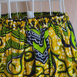【送料無料】アフリカ布のタックギャザースカート＊ロングスカート＊緑系 4枚目の画像