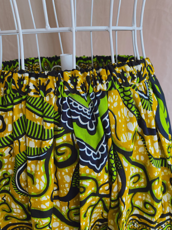 【送料無料】アフリカ布のタックギャザースカート＊ロングスカート＊緑系 4枚目の画像