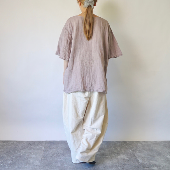 “夏日福袋”喇叭袖薄紗T卹/粉米色+氣球褲/米白色 第3張的照片