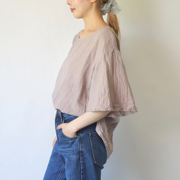 “夏日福袋”喇叭袖薄紗T卹/粉米色+氣球褲/米白色 第6張的照片