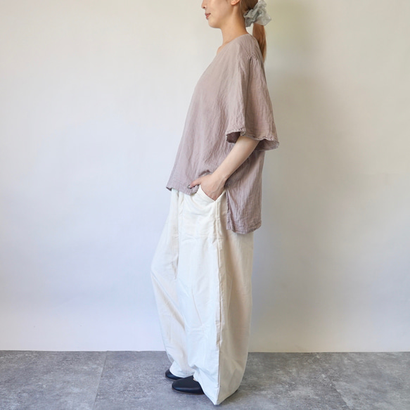 “夏日福袋”喇叭袖薄紗T卹/粉米色+氣球褲/米白色 第2張的照片