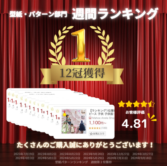 【1位12冠！】 子供 型紙 ワンピース ｜80wayジョリーワンピース※前立おまけ付【DLレシピ付】【Ａ３orカット】 2枚目の画像
