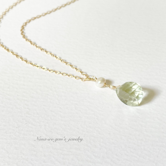 14kgf green amethyst × pearl necklace 6枚目の画像