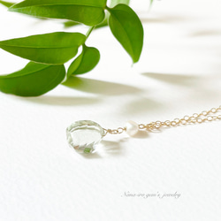 14kgf green amethyst × pearl necklace 4枚目の画像