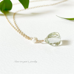 14kgf green amethyst × pearl necklace 1枚目の画像