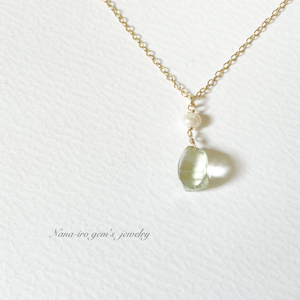 14kgf green amethyst × pearl necklace 7枚目の画像