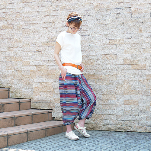 【美品】グラム　サルエルパンツ・ポリーパンツ・2020年モデル・ストライプ柄 美品】グラム サルエルパンツ・ポリーパンツ・2020年モデル