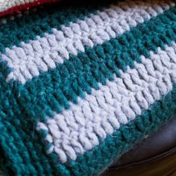 （頻繁な青緑）横縞の厚い毛布の丸太暖かい国手織りの古代のキルトカラフルなユニバーサル毛布ベッドカバーヴィンテージ 4枚目の画像