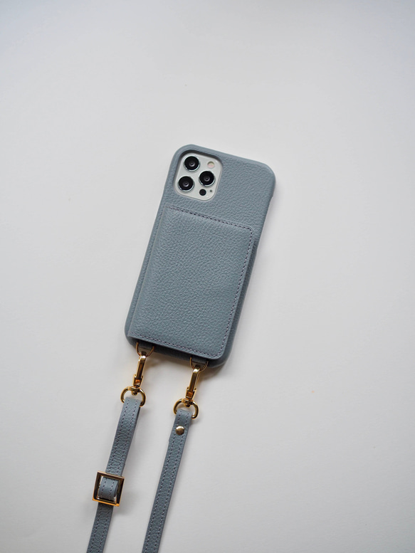 スマホショルダー 手ぶら 名入れ可 バイカラー 本革 革 カード