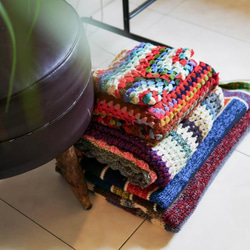 （大）彩條方格織流蘇戀愛季節鄉村手工編織古蕫 彩色萬用毯床罩 Vintage 第4張的照片