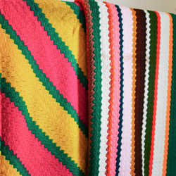 方格織紋條紋簡約手札鄉村手工編織古蕫 彩色萬用毯床罩 Vintage 第2張的照片