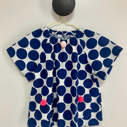 半袖スモック ベージュ×トリコロール水玉 サイズ110 【公式通販】