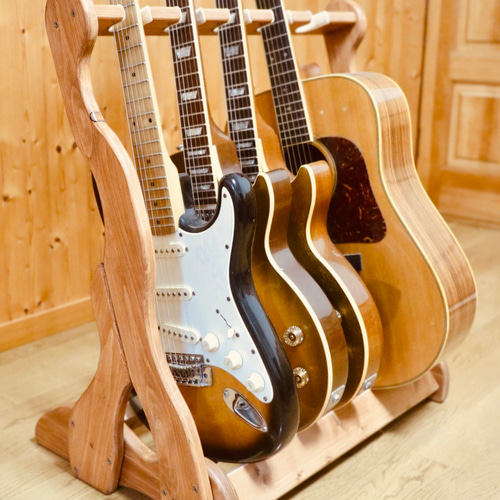 24時間以内に発送】手作り木工 木製ギタースタンド （チーク）5本掛け  