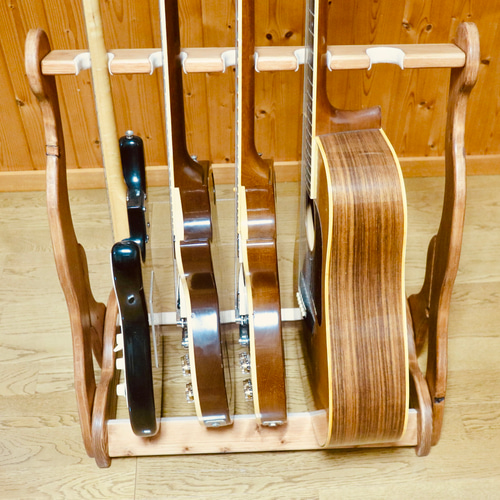 24時間以内に発送】手作り木工 木製ギタースタンド （チーク）5本掛け  