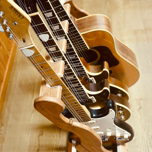 24時間以内に発送】手作り木工 木製ギタースタンド （チーク）5本掛け  