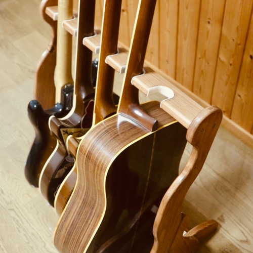 24時間以内に発送】手作り木工 木製ギタースタンド （チーク）5本掛け  