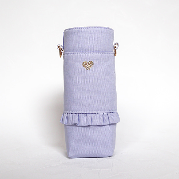 フリル 水筒カバー / 水筒ケース / ペットボトルホルダー (保冷)   グレイッシュラベンダー 女の子 肩紐カバー 5枚目の画像
