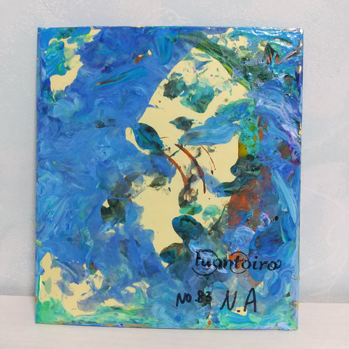 原画 ブルー パープル ポーリングアート フルイドアート 抽象画