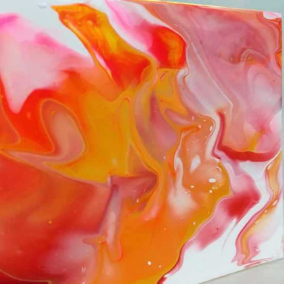 原画　ピンク　オレンジ　マーブル　ポーリングアート　フルイドアート　抽象画　現代アート　インテリア　NO.90 2枚目の画像