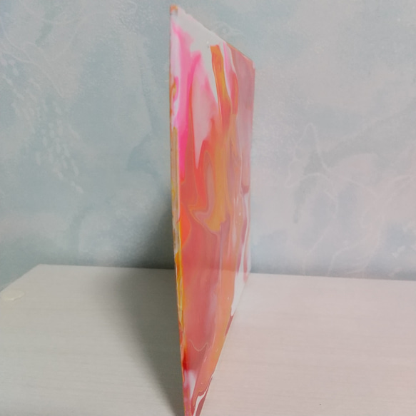 原画　ピンク　オレンジ　マーブル　ポーリングアート　フルイドアート　抽象画　現代アート　インテリア　NO.90 3枚目の画像