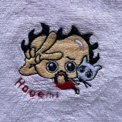 ハゲみちゃんと猫の刺繍入りタオル（６種類から1枚選択） 7枚目の画像