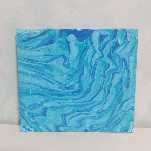 原画 アクアブルー ターコイズブルー ブルー マーブル 海 青  