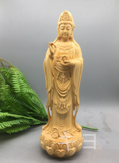 新作 仏教美術 観音菩薩像 高さ約30㎝ 細密彫刻 彫刻工芸品 木彫