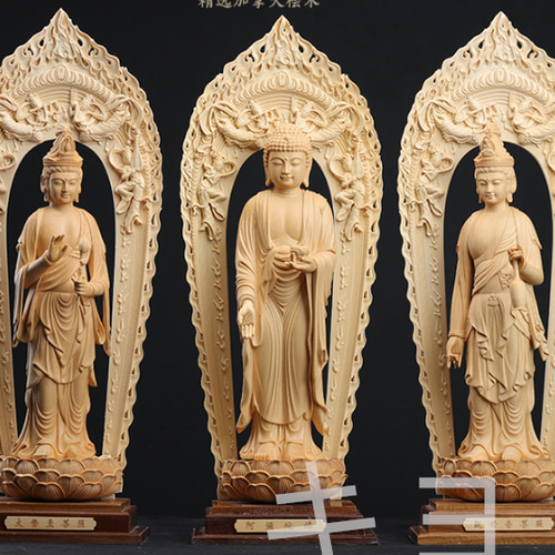 極上品 西方三聖 阿弥陀如来三尊 仏教工芸品 観音菩薩 勢至菩薩