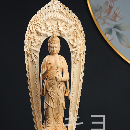 仏教美術 仏像 西方三聖菩薩仏像 仏堂奉納 装飾品 工芸品 置物 Amazon｜三仏像、 柘植木西方三聖：阿弥陀如来・観音菩薩・大勢