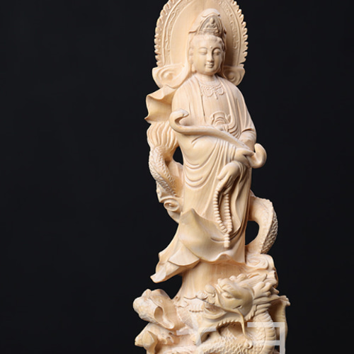 御龍観音 精密細工 仏教 木彫仏像 観音菩薩 彫刻工芸品 彫刻
