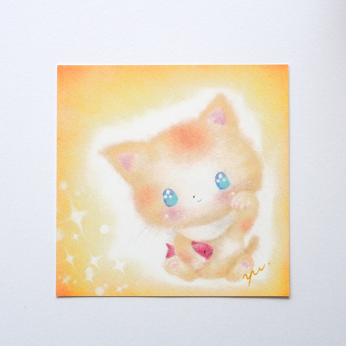 複製画】「ハッピー招き猫ちゃん」 正月 元旦 パステルアート 動物