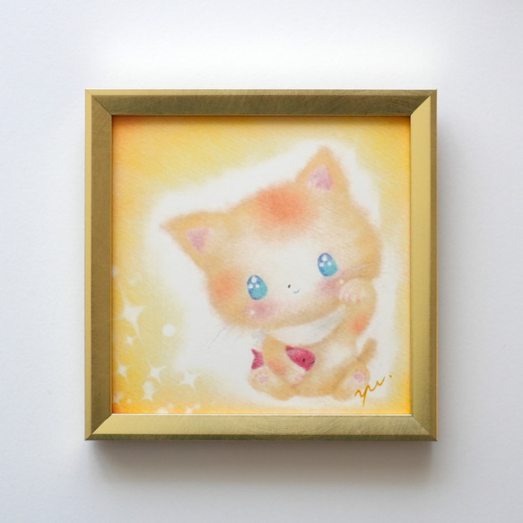 【複製画】「ハッピー招き猫ちゃん」　正月　元旦　パステルアート　動物　ねこ　イラスト 4枚目の画像