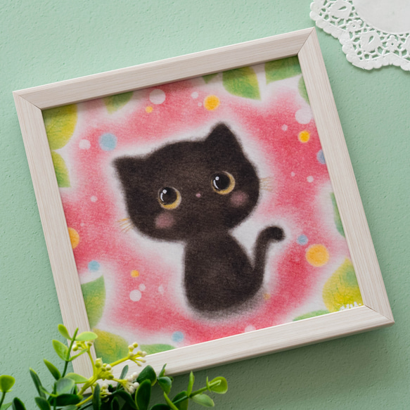 【複製画】「おすましな黒猫ちゃん」　パステルアート　かわいい　ネコ　ねこ　動物　イラスト 1枚目の画像