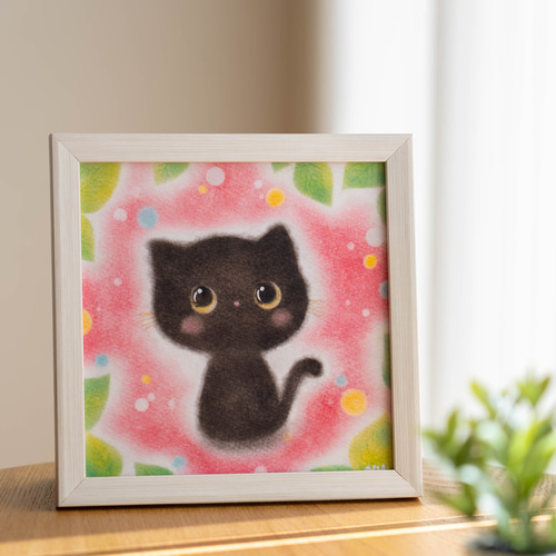 送料無料｜【複製画】「おすましな黒猫ちゃん」 パステルアート