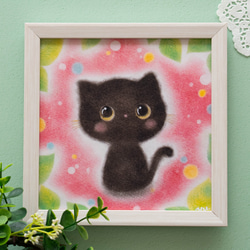 【複製画】「おすましな黒猫ちゃん」　パステルアート　かわいい　ネコ　ねこ　動物　イラスト 4枚目の画像