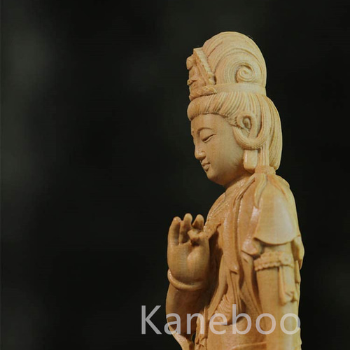 魚藍観音菩薩像 木彫 木製 仏像 仏教 置物 魚籃観音 立像 高さ42cm