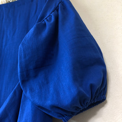 七分のバルーン袖❤️後ろリボンVネック❤️ロイヤルブルー★大人のWガーゼ/ ロング丈【色変更、身幅調整可❗️】 2枚目の画像
